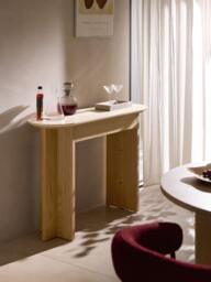 Wooden Console Table Zumi with Travertine Top - thumbnail 9