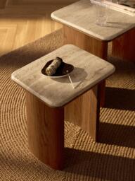 Oak Wood Side Tables Chandler with Travertine Top, Set of 2 - thumbnail 3