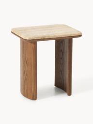Oak Wood Side Tables Chandler with Travertine Top, Set of 2 - thumbnail 6