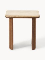 Oak Wood Side Tables Chandler with Travertine Top, Set of 2 - thumbnail 5
