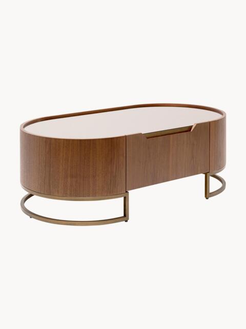 Oval Walnut Wood Coffee Table Giorgio with Glass Top & Drawer - image 1