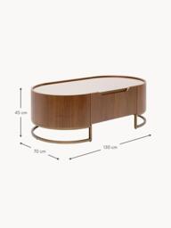 Oval Walnut Wood Coffee Table Giorgio with Glass Top & Drawer - thumbnail 7