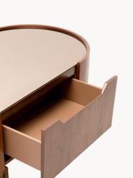 Oval Walnut Wood Coffee Table Giorgio with Glass Top & Drawer - thumbnail 4