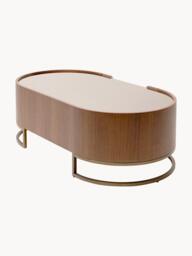 Oval Walnut Wood Coffee Table Giorgio with Glass Top & Drawer - thumbnail 6