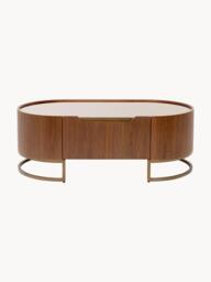 Oval Walnut Wood Coffee Table Giorgio with Glass Top & Drawer - thumbnail 3