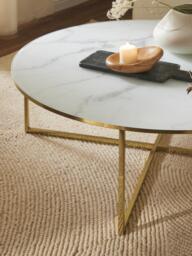 Round XL Coffee Table Antigua with Marble Effect Glass Top - thumbnail 7