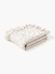 Structured Cotton Blanket Clara with Ruffles and Floral Pattern
