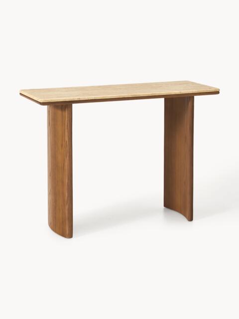 Oak Wood Console Table Chandler with Travertine Table Top - image 1