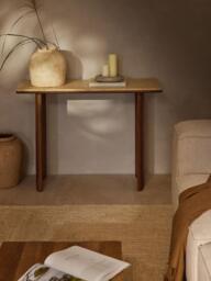 Oak Wood Console Table Chandler with Travertine Table Top - thumbnail 9