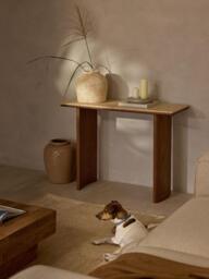 Oak Wood Console Table Chandler with Travertine Table Top - thumbnail 3