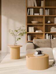 Round Wooden Coffee Table Nele with Storage Space - thumbnail 9