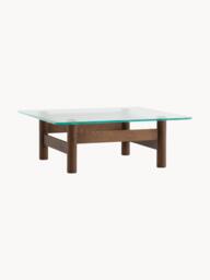 Oak Wood Coffee Table Brasilia with Glass Top - thumbnail 1