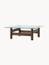 Oak Wood Coffee Table Brasilia with Glass Top - thumbnail 3