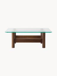 Oak Wood Coffee Table Brasilia with Glass Top - thumbnail 5
