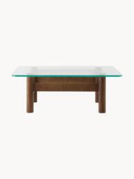 Oak Wood Coffee Table Brasilia with Glass Top - thumbnail 4