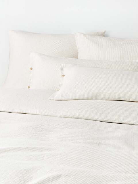 Washed Linen Duvet Cover Rinna with Fine Stripes - image 1