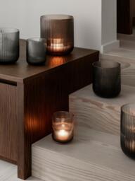 Glass Candle Holder Ven with Embossed Pattern, H 16 cm - thumbnail 3