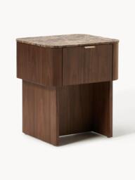 Wooden Bedside Table Zumi with Marble Top - thumbnail 1