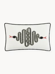 Hand-Embroidered Linen Cushion Snake - thumbnail 1