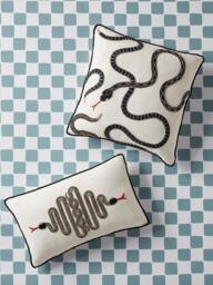 Hand-Embroidered Linen Cushion Snake - thumbnail 2