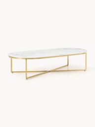 Oval Coffee Table Antigua with Marble Effect Glass Top - thumbnail 1