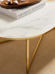 Oval Coffee Table Antigua with Marble Effect Glass Top - thumbnail 7