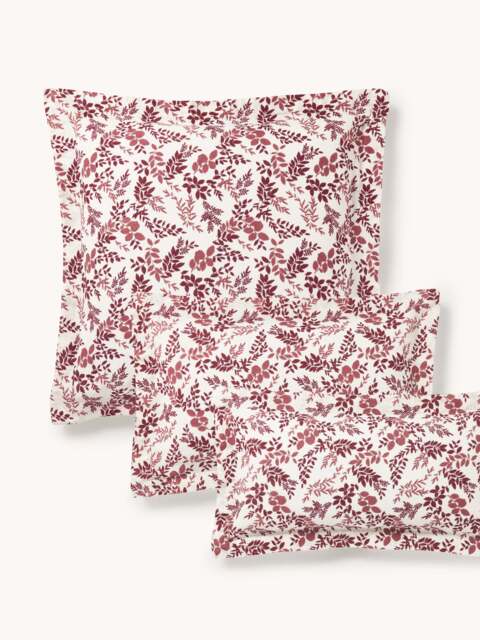 Leaf Print Pillowcase Pola in Linen-Cotton Blend with Flange - image 1