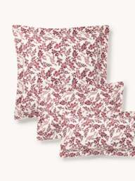 Leaf Print Pillowcase Pola in Linen-Cotton Blend with Flange - thumbnail 1