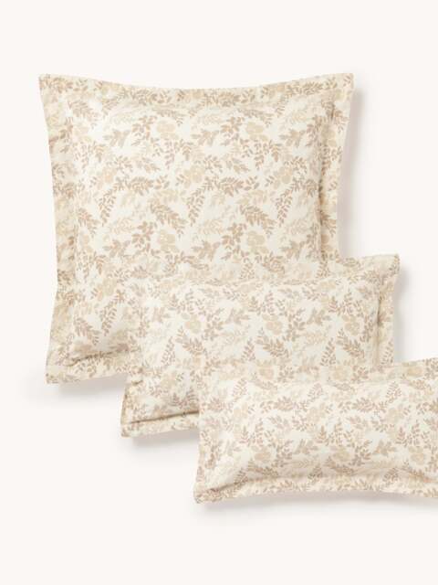Leaf Print Pillowcase Pola in Linen-Cotton Blend with Flange - image 1