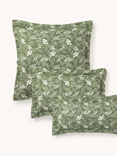 Leaf Print Pillowcase Pola in Linen-Cotton Blend with Flange - image 1