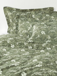 Leaf Print Pillowcase Pola in Linen-Cotton Blend with Flange - thumbnail 2