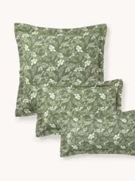 Leaf Print Pillowcase Pola in Linen-Cotton Blend with Flange