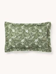 Leaf Print Pillowcase Pola in Linen-Cotton Blend with Flange - thumbnail 3