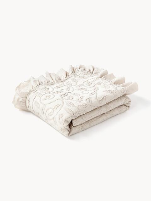 Structured Cotton Blanket Clara with Ruffles and Floral Pattern - image 1