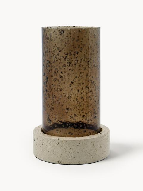 Mouth-Blown Glass Candle Holder Rivo with Travertine Base - image 1