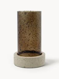 Mouth-Blown Glass Candle Holder Rivo with Travertine Base