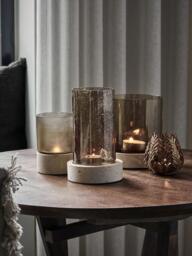 Mouth-Blown Glass Candle Holder Rivo with Travertine Base - thumbnail 2