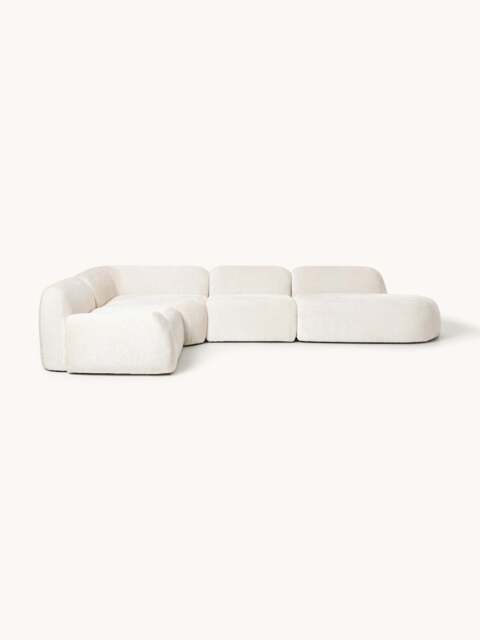 XL Modular Teddy Bouclé Corner Sofa Wolke with Chaise End