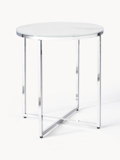 Round Side Table Antigua with Marble Effect Glass Top - image 1