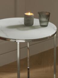Round Side Table Antigua with Marble Effect Glass Top - thumbnail 7