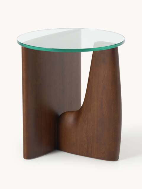 Round Wooden Side Table Miya with Glass Top - image 1
