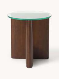 Round Wooden Side Table Miya with Glass Top - thumbnail 2