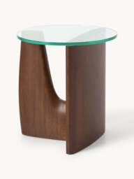 Round Wooden Side Table Miya with Glass Top - thumbnail 3