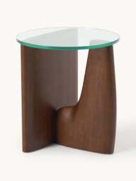 Round Wooden Side Table Miya with Glass Top - thumbnail 1