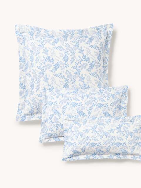 Leaf Print Pillowcase Pola in Linen-Cotton Blend with Flange - image 1