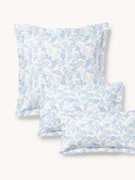 Leaf Print Pillowcase Pola in Linen-Cotton Blend with Flange