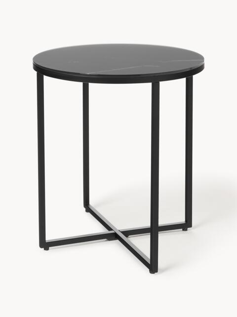 Round Side Table Antigua with Marble Effect Glass Top - image 1