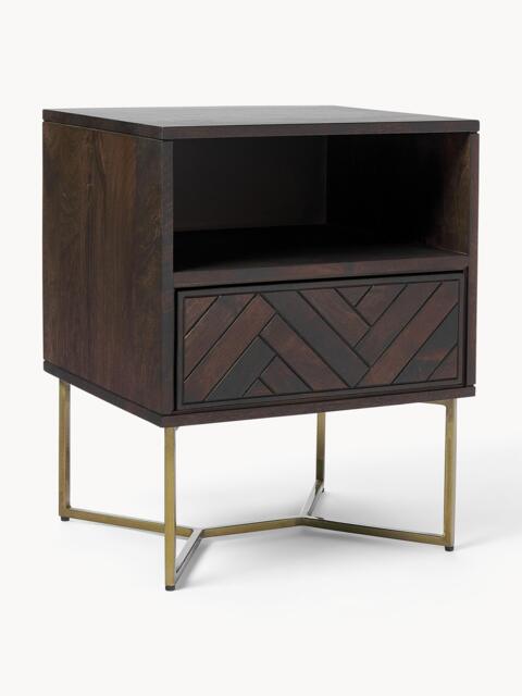 Mango Wood Bedside Table Luca with Herringbone Pattern - image 1