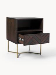 Mango Wood Bedside Table Luca with Herringbone Pattern - thumbnail 5