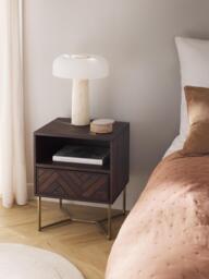 Mango Wood Bedside Table Luca with Herringbone Pattern - thumbnail 2